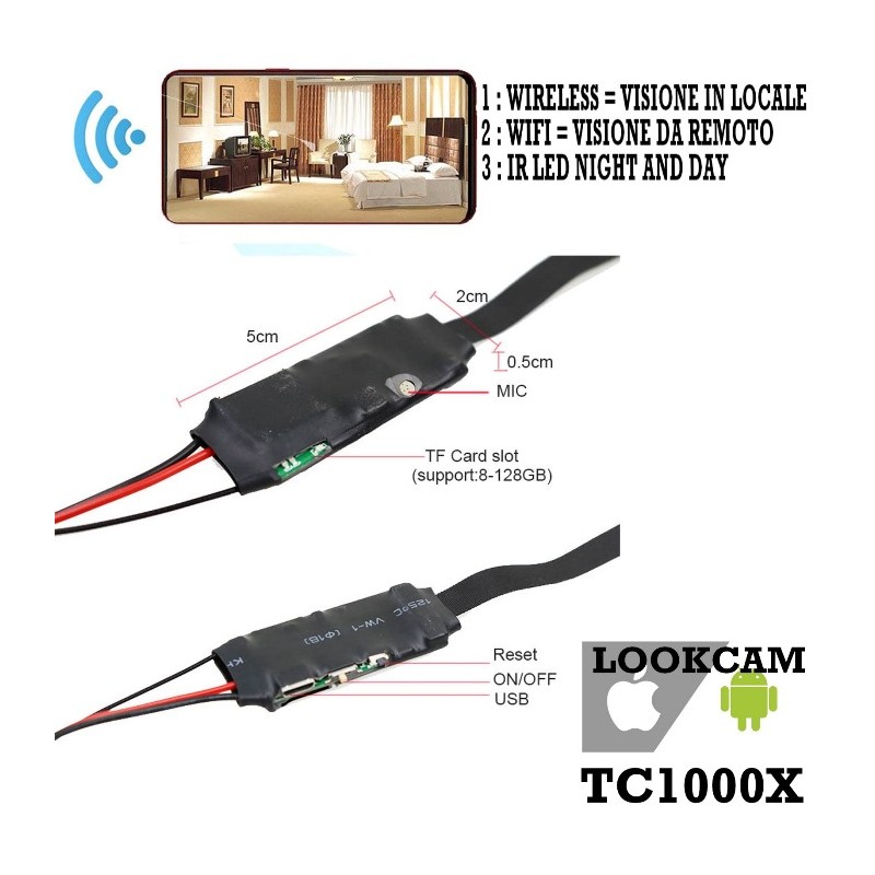 TELECAMERA SORVEGLIANZA MICRO SPY CAM TC1000X WIFI IR