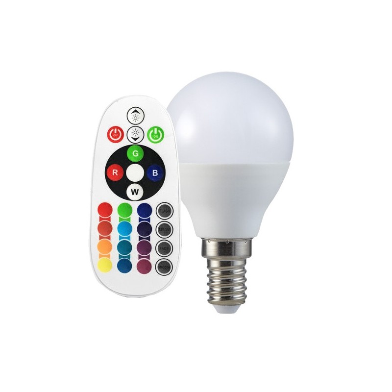 LAMPADINA A LED BULBO 35W E14 P45 CONTROLLO LUMINOSITA RF ATTENUABILE RGB + 4000K 2776