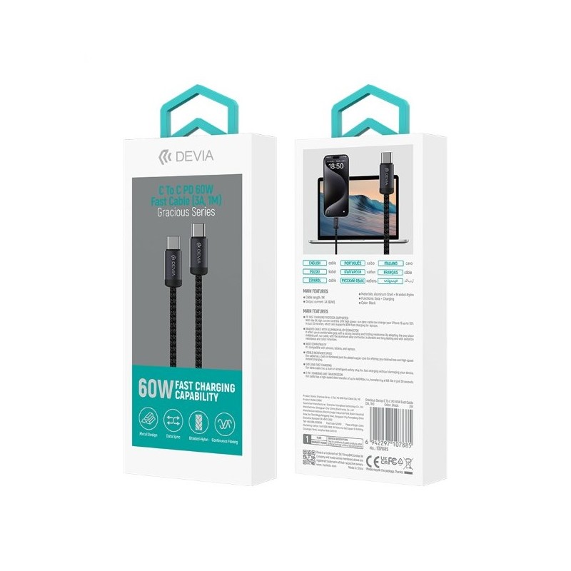 CAVO DA TYPE-C A TYPE-C PD 60W 1MT FAST NERO DEEC646885