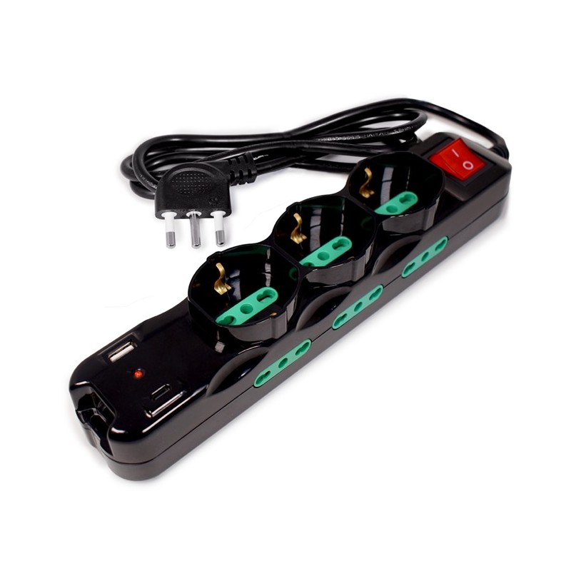 MULTIPRESA POWER CLEANER 9 INGRESSO ITALIA - 3 USCITE ITALIASCHUKO - 6 USCITE ITALIA 1016A - PORTA USB - TOGETHER ON FMP9IIGUSB