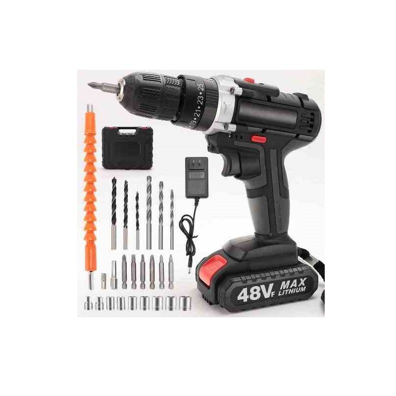 TRAPANO ELETTRICO A BATTERIA 48V - SET COMPLETO - 2 VELOCITA VARIABILI