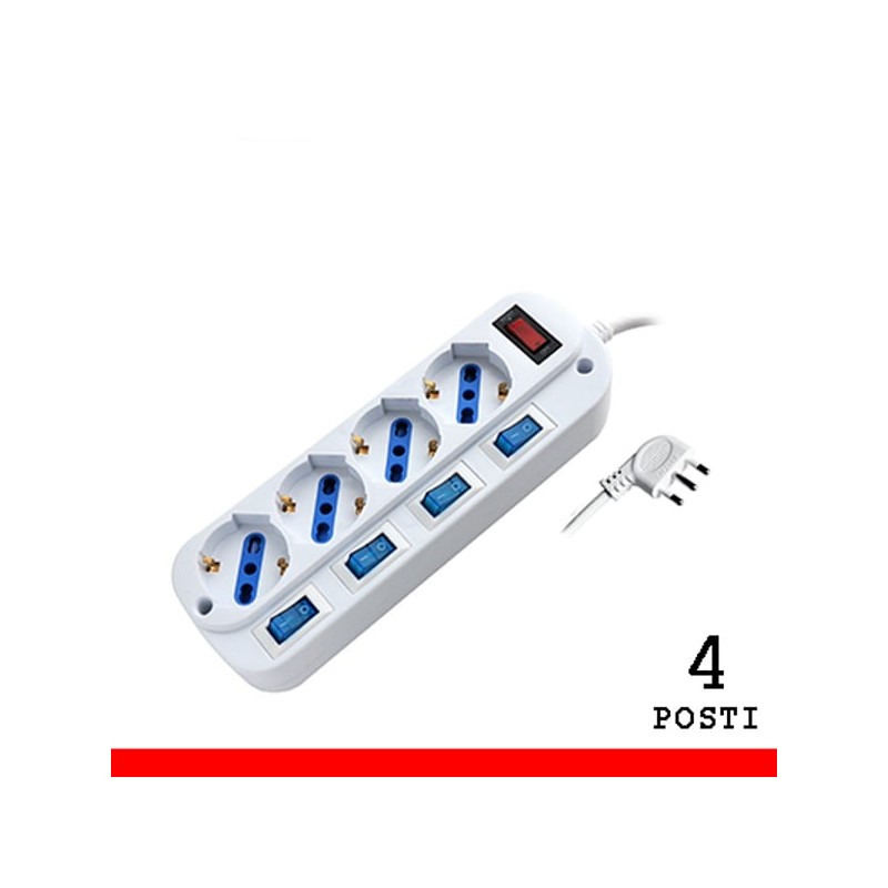 MULTIPRESA 4 POSTI BIPASSOSCHUKO CON SPINA 16A CON INTERRUTTORI MULTIPLI PEM203054A-W