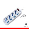 MULTIPRESA 4 POSTI BIPASSOSCHUKO CON SPINA 16A CON INTERRUTTORI MULTIPLI PEM203054A-W