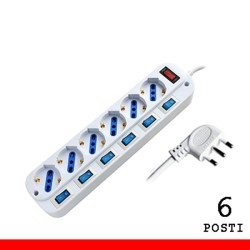 MULTIPRESA 6 POSTI PRESA BIPASSOSCHUKO CON SPINA 16A CON INTERRUTTORI MULTIPLI PEM203056A-W