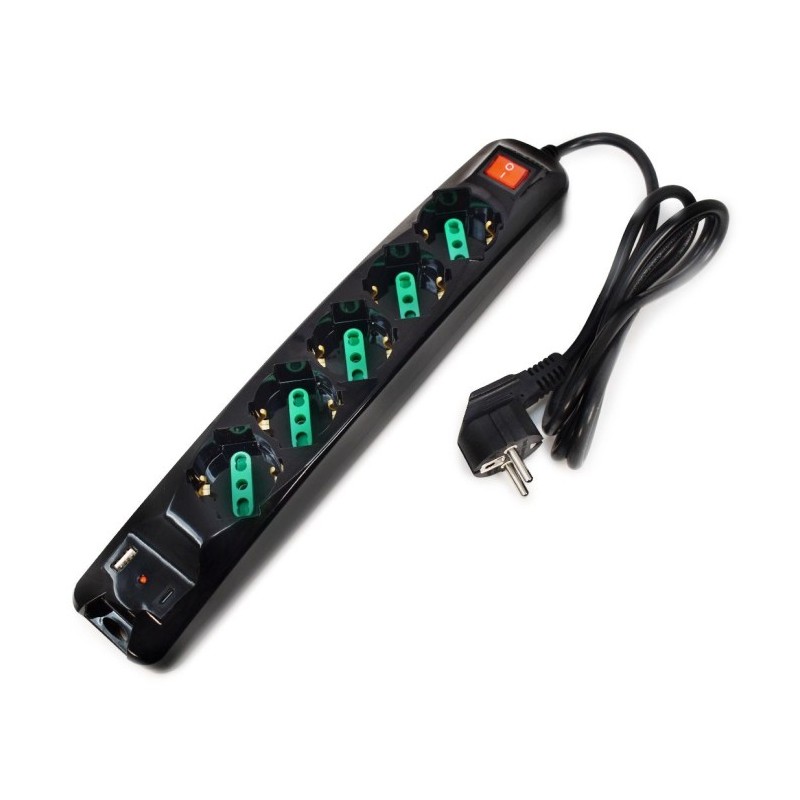 MULTIPRESA POWER CLEANER 5 INGRESSO SCHUKO - 5 USCITE ITALIASCHUKO - PORTE USB - TOGETHER ON FMP5GIGUSB
