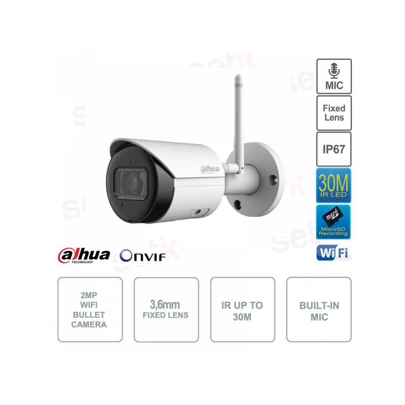 CAMERA IP 2MP WIFI BULLET 36MM IR30M IP67 MICROSD 12V