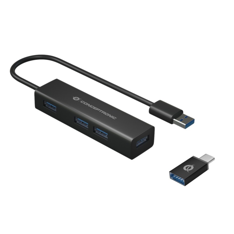 HUB USB 30 4 PORTE BK 4USB A + ADATTUSB C ALLUMINIO