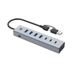 HUB USB 32 7 PORTE BK ALLUMINIO 4USB A2USB C + ALIMENTATORE