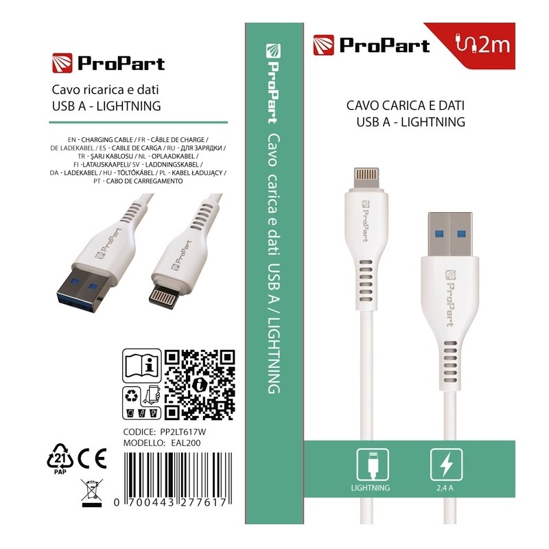 CAVO LIGHTNING - USB TIPO-A PP2LT617W ECL200 2MT BIANCO