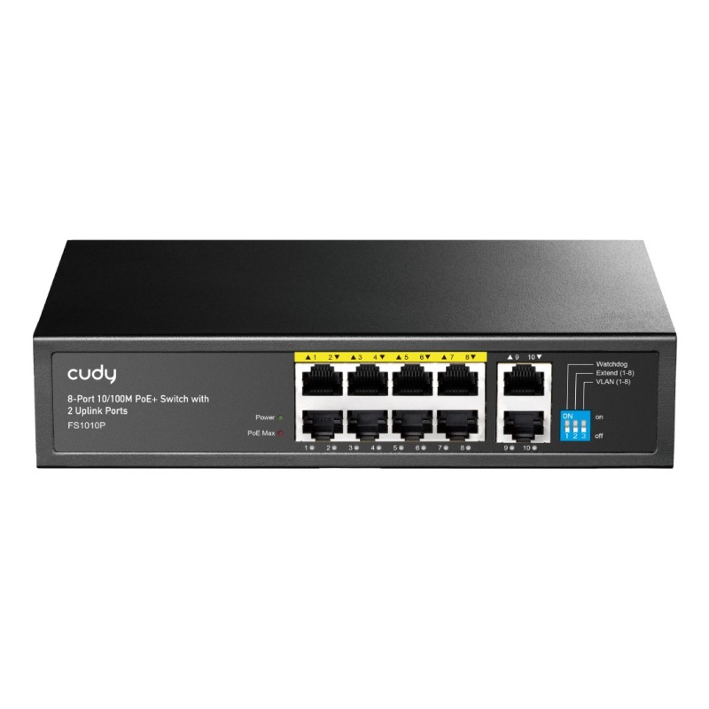 SWITCH RETE 8 PORTE POE + 2 PORTE UPLINK 10100MBPS 120W FS1010P