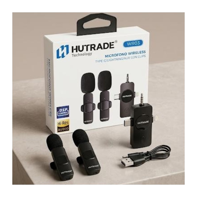 MICROFONO LAVALIER WIRELESS LIGHTNINGTYPE-CAUX SMARTPHONE APPLE ANDROID IPAD WR03 CON CLIPS