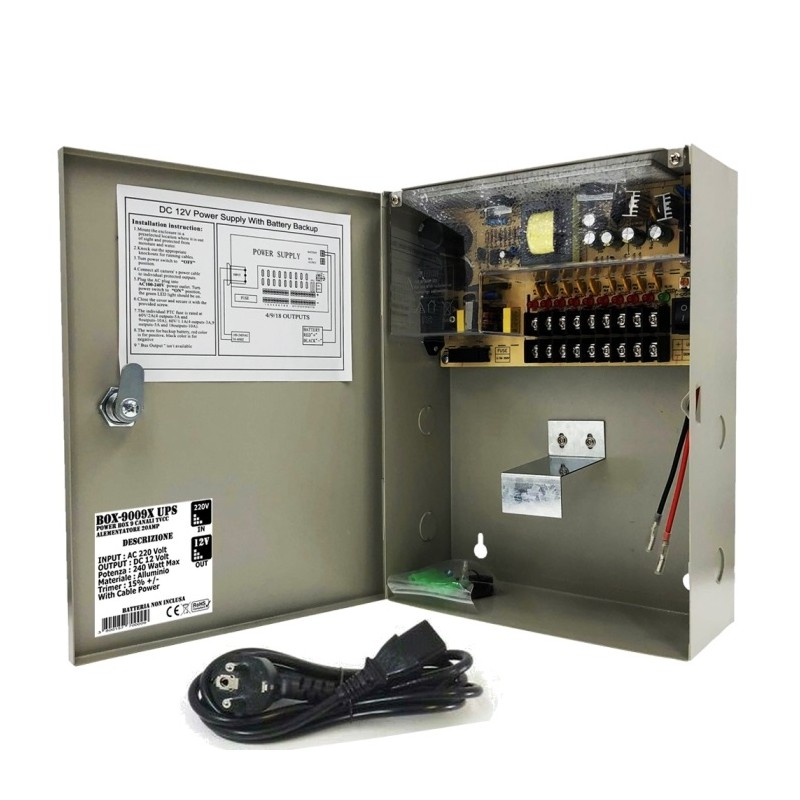 BOX ALIMENTATORE POWER BOX 9 CANALI TVCC 12V 240W BOX-9009X UPS
