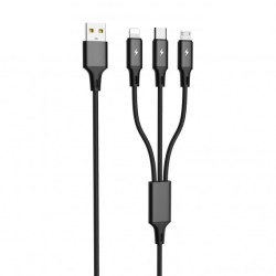 CAVO DI RICARICA MULIPLO USB 3 IN 1 MICRO - TYPE C - LIGHTNING - NERO USB 20 LE-061