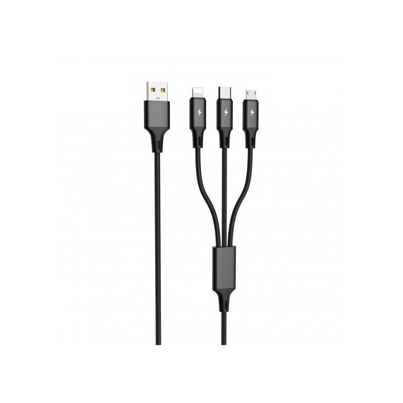 CAVO DI RICARICA MULIPLO USB 3 IN 1 MICRO - TYPE C - LIGHTNING - NERO USB 20 LE-061