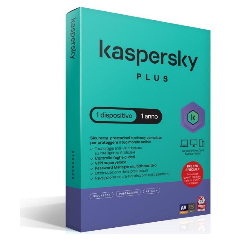 SOFTWARE BOX PLUS SUPERSLIM BOX ANTIVIRUS FIREWALL 1 ANNO 1 DISPOSITIVO KL1042T5AFS-SSBATT