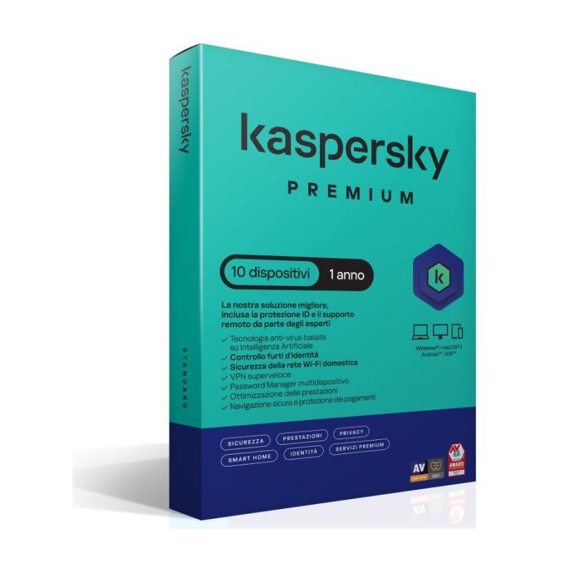 SOFTWARE ANTIVIRUS PREMIUM 1 ANNO 10 DISPOSITIVI SLIMBOX KL1047T5KFS-SSB