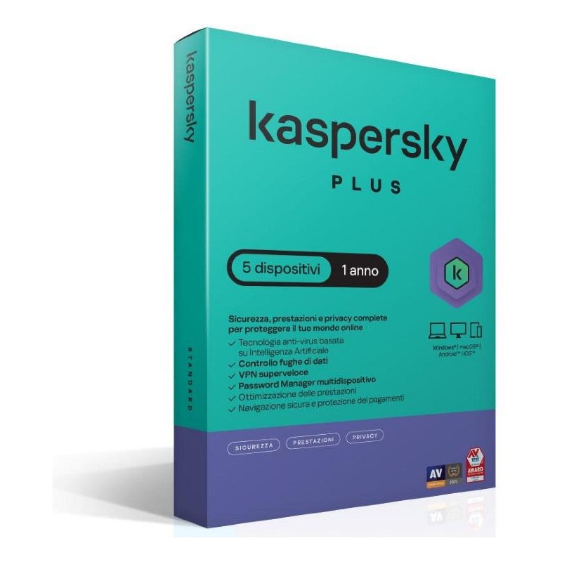 SOFTWARE SUPERSLIMBOX PLUS ANTIVIRUS FIREWALL FULL 1 LICENZA 1 ANNO 5 DISPOSITIVI KL1042T5EFS-SSB