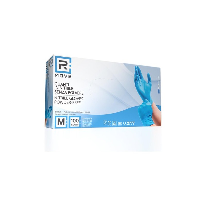 GUANTI IN NITRILE USO MEDICO SENZA POLVERE - 1CONF DA 100PZ - TAGLIA M - 6GR DA LAVORO - BLU