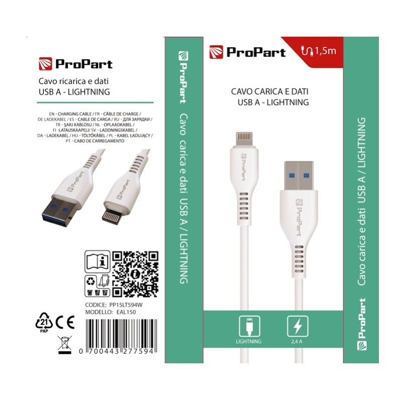 CAVO LIGHTNING - USB TIPO-A PP15LT594W EAL150 15MT BIANCO