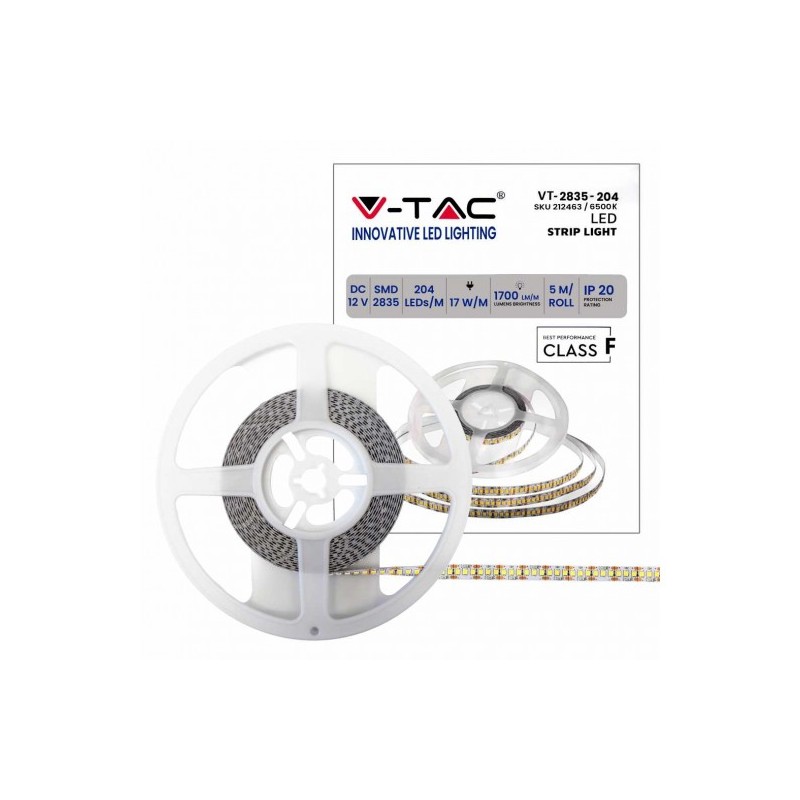 STRISCIA LED VT-2835-17 8500LM 12V STRIP 5MT 17WM BIANCO FREDDO 6400K IP20 212463