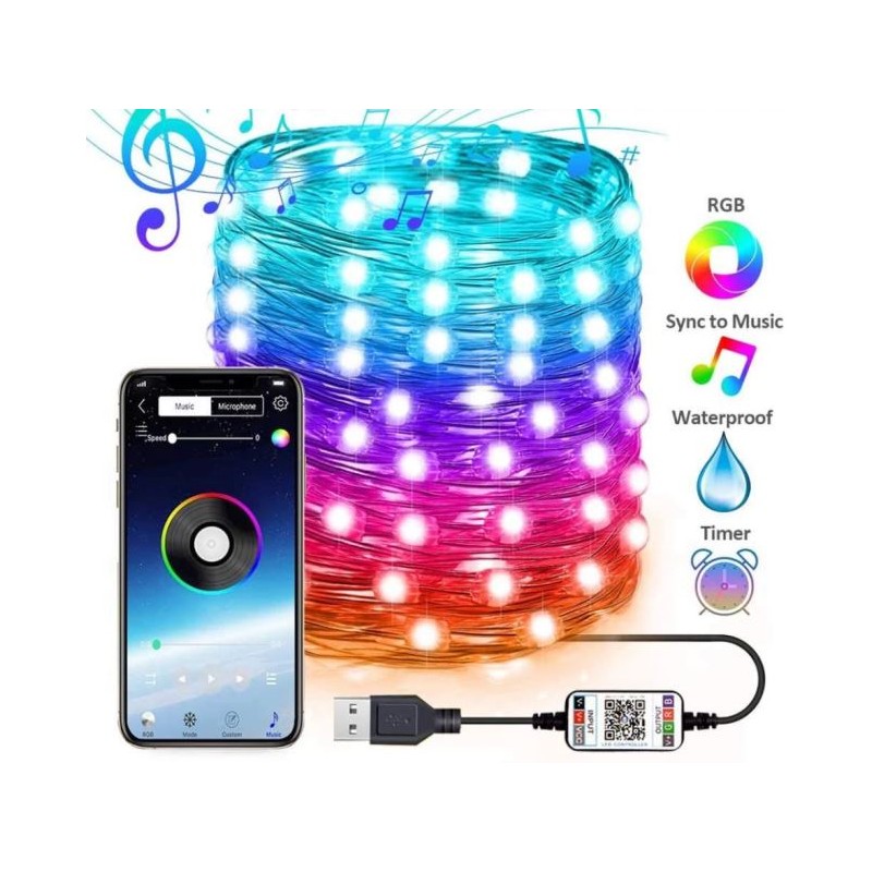 STRISCIA LED BLUETOOTH RGB ALIMENTAZIONE TRAMITE USB 10M IP65