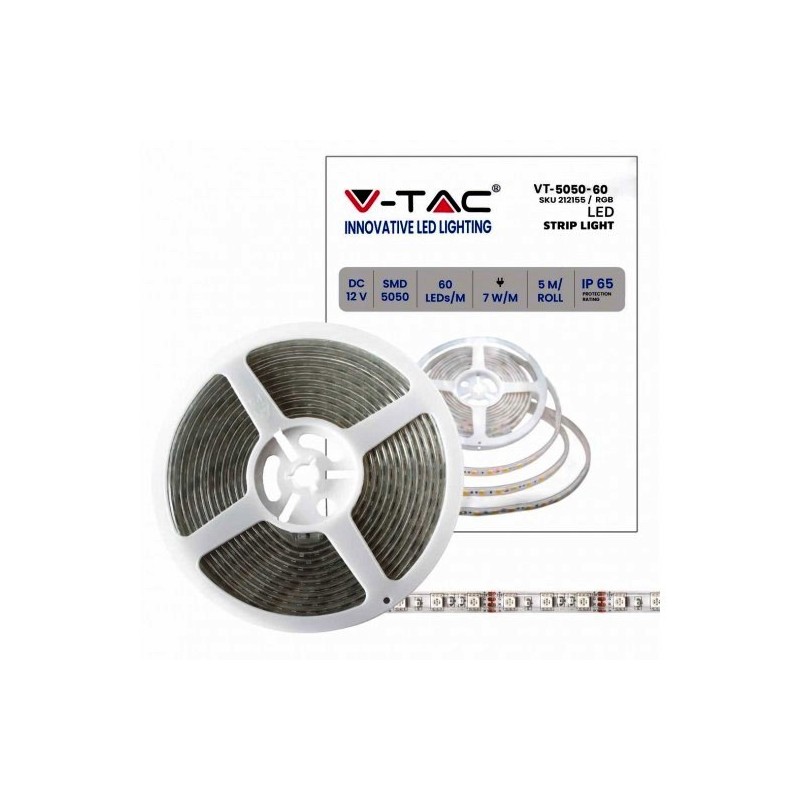 STRISCIA LED VT-5050 100LMMT 12V STRIP 5MT 7WMT RGB IP65 212155