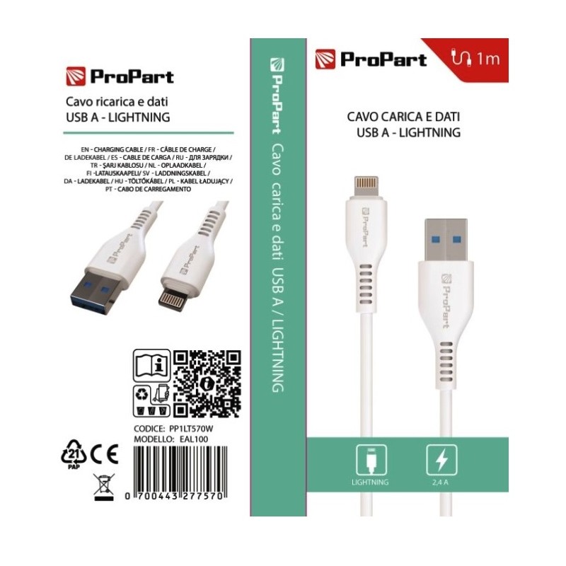 CAVO LIGHTNING - USB TIPO-A PP1LT570W EAL100 1MT BIANCO