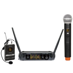 DOPPIO RADIOMICROFONO AD ARCHETTO UHF SET 8202PL PALMARE+ARCHETTO