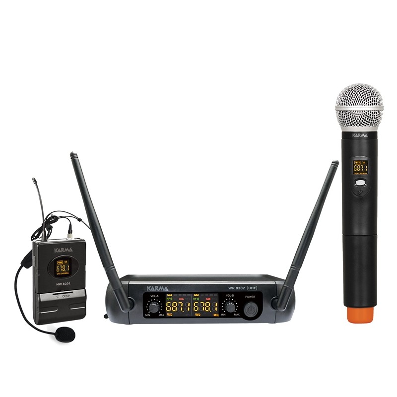 DOPPIO RADIOMICROFONO AD ARCHETTO UHF SET 8202PL PALMARE+ARCHETTO